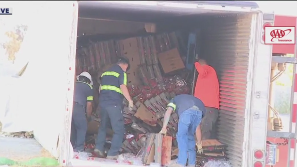 Truck carrying 40K pounds of strawberries overturns in San Jose