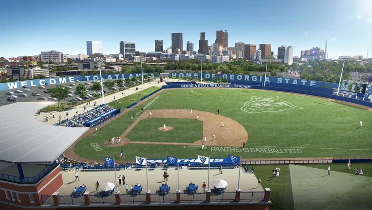 The Georgia State Panthers released this rendering of a proposed baseball stadium in Downtown Atlanta.