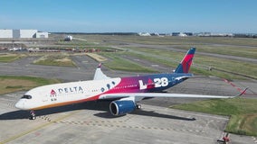 Delta Air Lines showing off LA Olympic Games plane