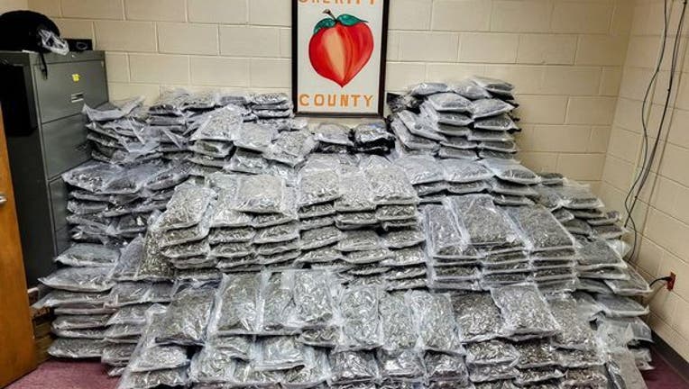Peach County Sheriff’s deputies released this photo showing 453 pounds of marijuana seized during a traffic stop on June 4, 2024.