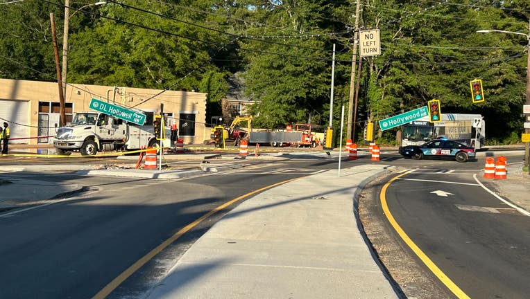 The intersection of Donald Lee Hollowell Parkway NW and Hollywood Road NW in Atlanta was shut down after the traffic lights fell on June 7, 2024.
