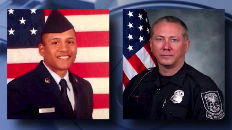 Air Force veteran Anthony Hill, left, and former Dekalb Police Officer Robert Olson, right.