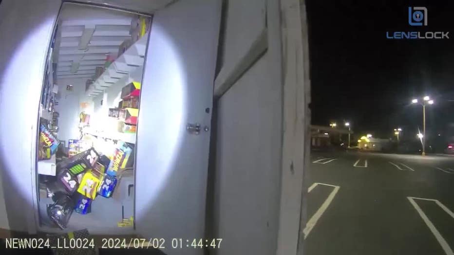 Newnan police released video from an officer-worn camera showing an officer responding to a burglary at a fireworks stand on July 2, 2024.