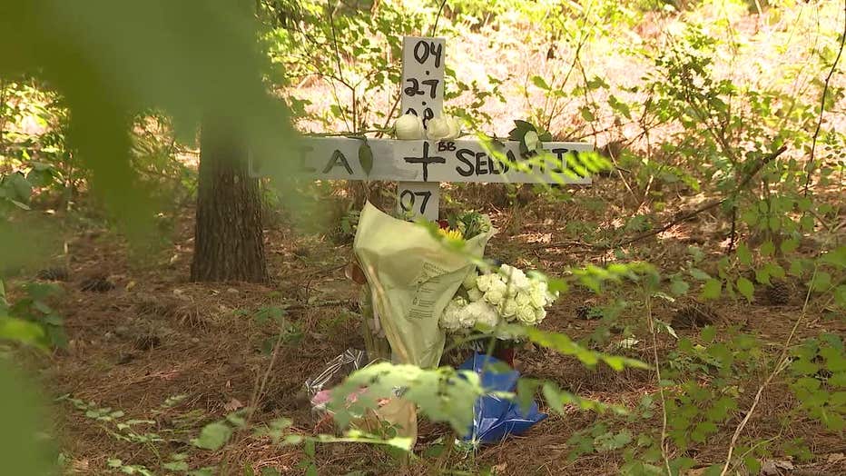 Friends and family set up a makeshift memorial for 16-year-old Mia Campos after he body was found in the woods in Loganville on July 17, 2024.