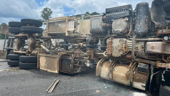 Tractor trailer crash involving explosives shuts down all lanes on I-85 NB in Jackson County