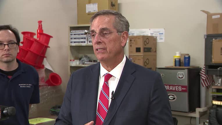 Georgia Secretary of State Brad Raffensperger tours the Paulding County election office on Aug. 13, 2024.