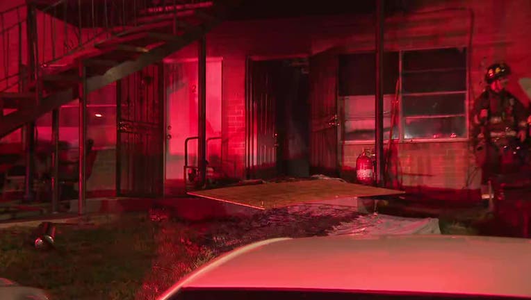 Firefighters battle an apartment fire in the 3100 block of Martin Luther King Jr Drive SW near Boulder Park Drive SW in southwest Atlanta on Sept. 17, 2024