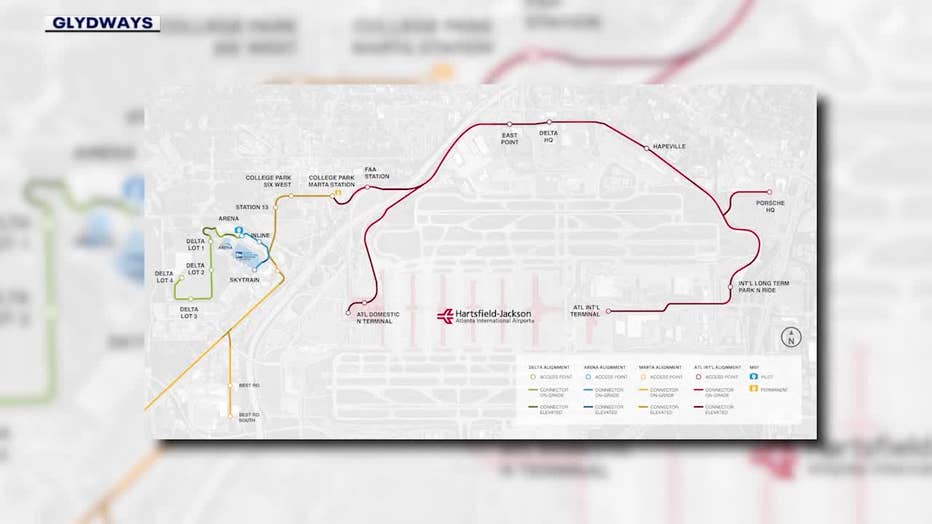 The Glydways autonomous, on-demand vehicles will make a few stops around the airport and the Georgia International Convention Center complex in College Park.
