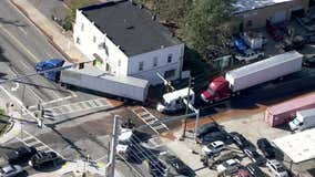 Semi-truck stuck on Donald Lee Hollowell Parkway