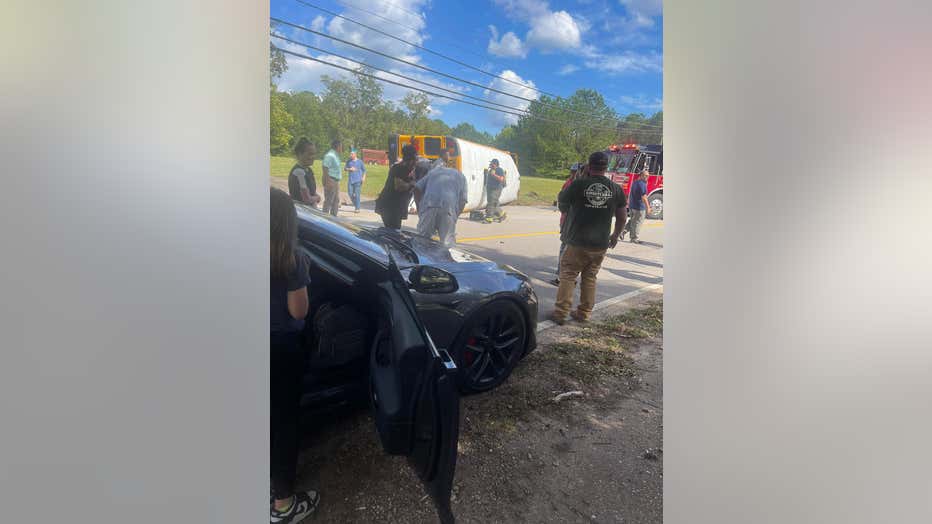 Emergency crews responded to a school bus crash along Mooty Bridg Road in LaGrange on Oct. 3, 2024.