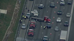 1 car on fire, multiple crashed on I-85 SB in Suwanee, police say