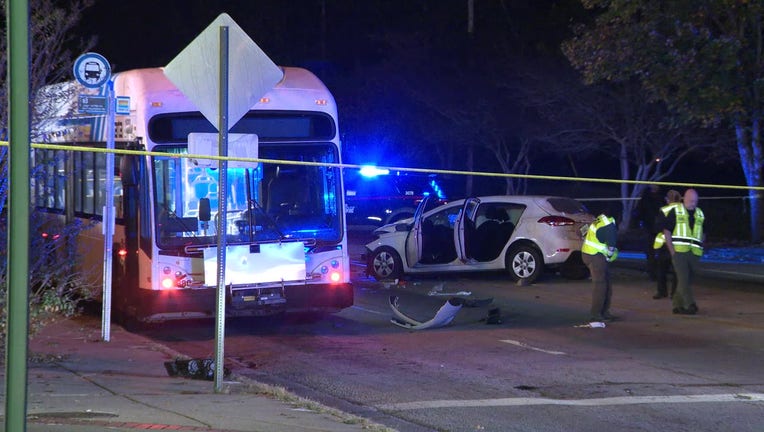 Atlanta police investigate a deadly crash involving a MARTA bus near the intersection of Campbellton Road and Honeysuckle Lane in southwest Atlanta on Nov. 11, 2024.