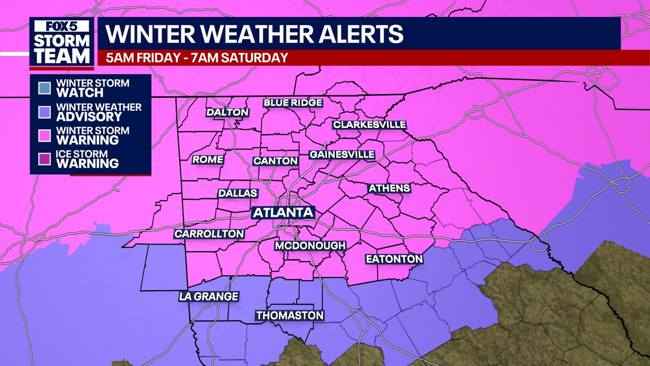 Winter Storm Warning for Atlanta, North Snow, ice, and