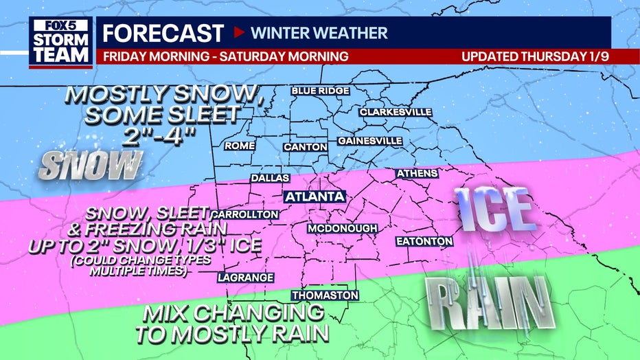 Atlanta Winter Storm Timeline Snow, ice, rain breakdown for North