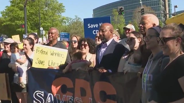 Sen. Warnock, Rep. Johnson attend CDC rally in Atlanta on Tuesday