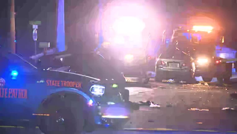 A police pursuit ends in a crash along Rockbridge Road in DeKalb County on April 9, 2025.