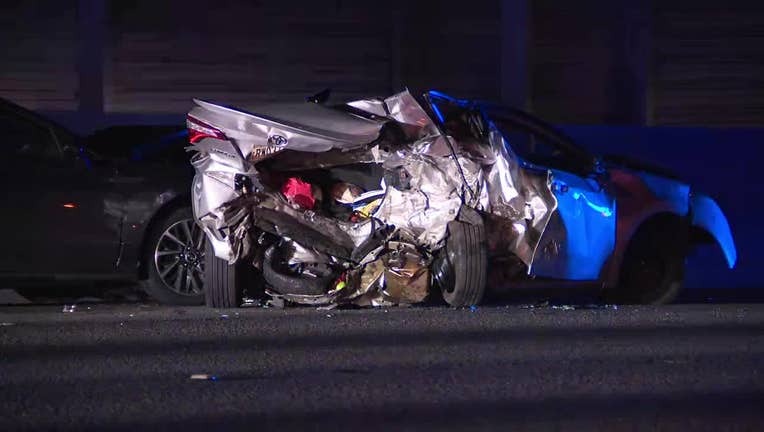 A deadly two-vehicle crash along Interstate 20 near Wesley Chapel Road in DeKalb County on April 22, 2025.