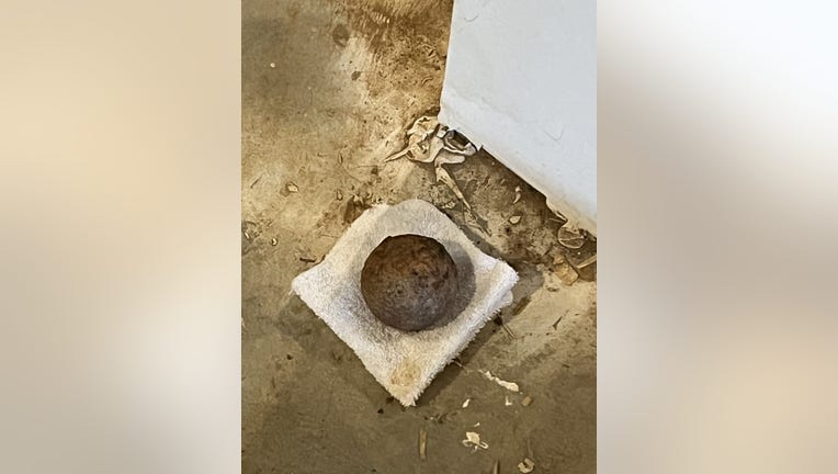 The Pickens County Sheriff's Office shared this image of a possible cannonball found along Swan Bridge Road in Talking Rock on April 2, 2025.