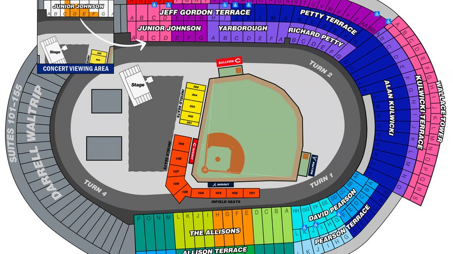 The official set up for the 2025 MLB Speedway Classic between the Atlanta Braves and the Cincinnati Reds at Bristol Motor Speedway in Tennessee scheduled for Aug. 2, 2025.