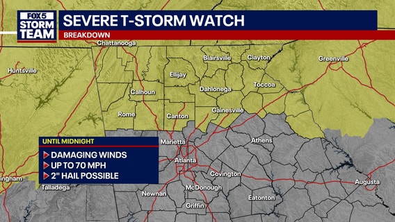 Severe Thunderstorm Watch issued across North Georgia on Thursday