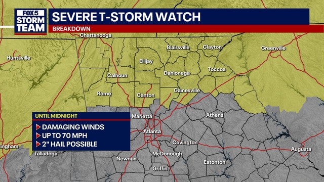 Severe Thunderstorm Watch issued across North Georgia on Thursday