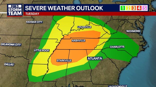 Severe storms possible across North Georgia Tuesday night