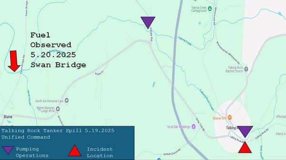 A tanker overturned spilling about 2,500 gallons of fuel near Talking Rock on May 20, 2025.