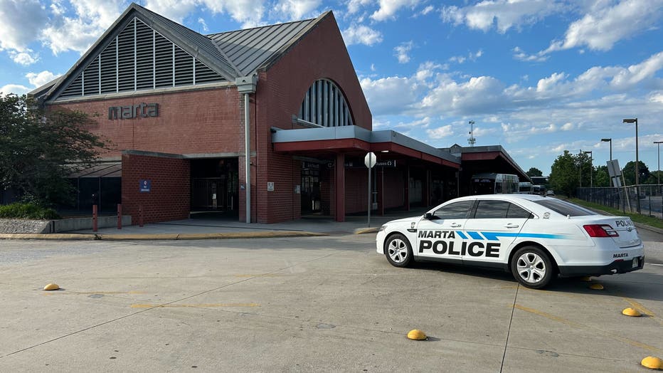 MARTA Police investigate a shooting that happened on a train near the East Point MARTA Station in East Point on May 18, 2025.