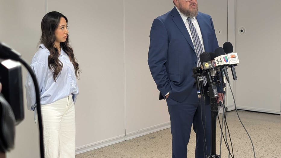 Ximena Arias-Cristobal, 19, speaks to members of the press about her immigration plight during a press conference in Dalton on May 27, 2025.