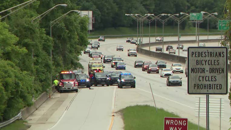 DeKalb County police investigate a double shooting along I-20 at Glenwood Drive on June 9, 2025.