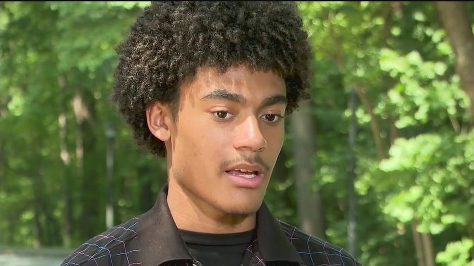 Geronimo Edwards, 17, says he was wrongfully arrested by the DeKalb County Police Department during the ‘No Kings Day’ protest along Chamblee Tucker Road in Doraville on June 14, 2025.