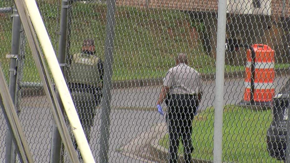Bibb County sheriff’s deputies surround the jail after a report of a fight on June 4, 2025.