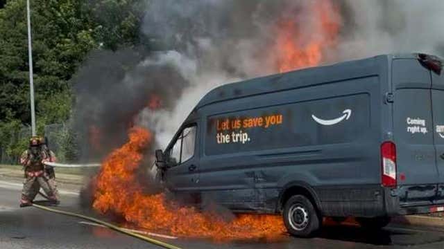 Amazon delivery vehicle catches fire in Clayton County
