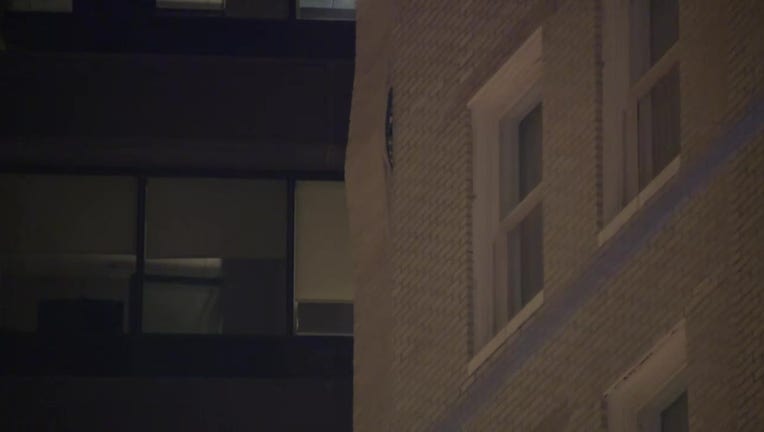 A stack of brick appears to bow off the Residence Inn by Mariott building located at 134 Peachtree Street NW in downtown Atlanta on July 16, 2025.
