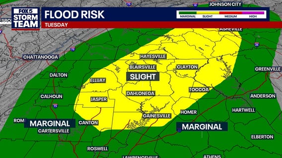 Scattered showers Tuesday bring a chance for flash flooding in North Georgia