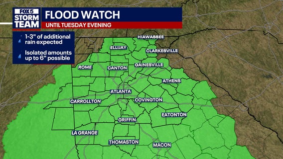 Bus stop forecast: Georgia remains under Flood Watch until Tuesday night