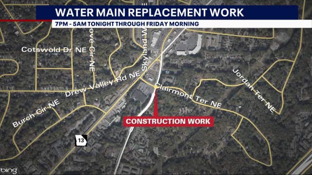 Water main replacement shutting down part of Clairmont Road