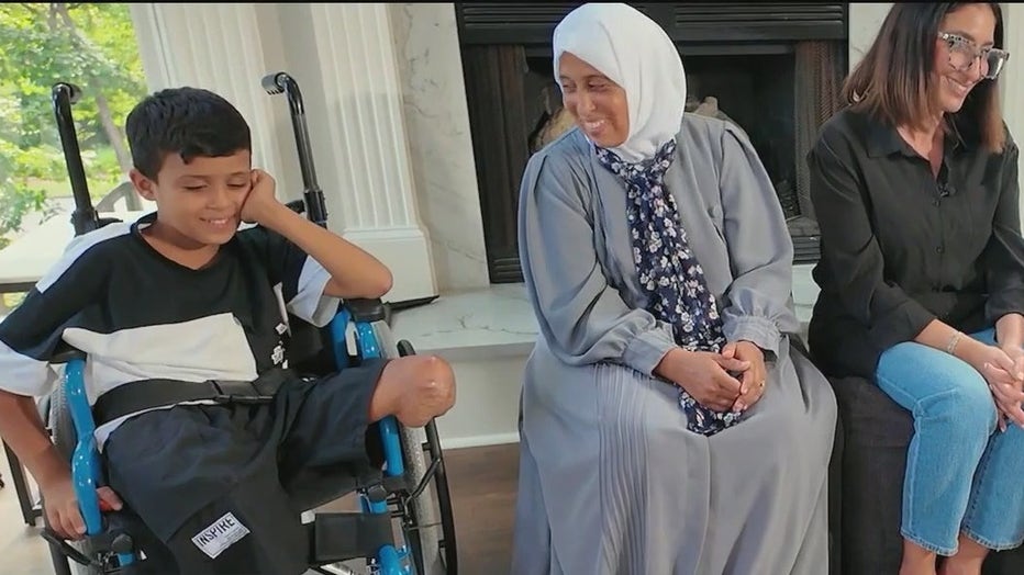 Yassin Alghalban cracks a rare smile during an interview about his plight from losing his legs in Gaza to arriving in Atlanta during an interview with FOX 5 Atlanta on Aug. 14, 2025.