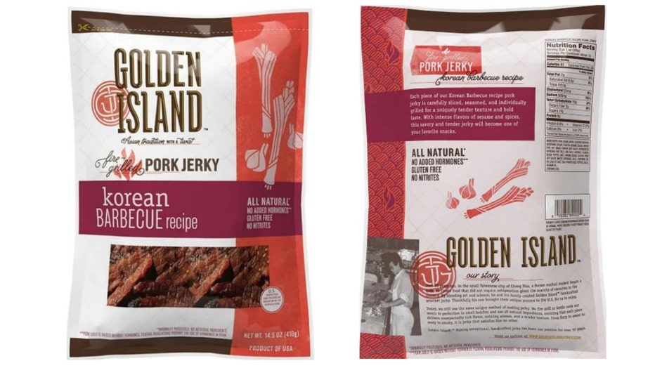 This photo shows the recalled Golden Island Korean barbecue pork jerky, pulled from Costco and Sam’s Club shelves nationwide after federal officials warned the ready-to-eat product may contain pieces of wiry metal.