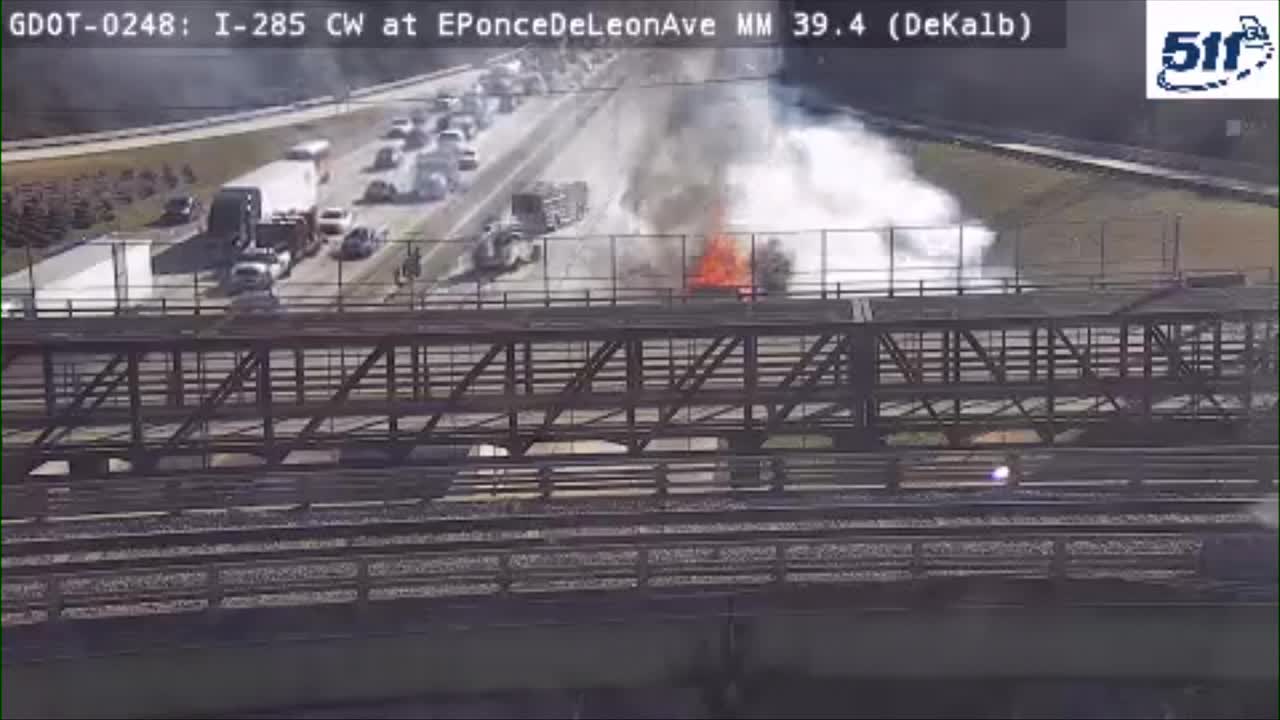 I-285 south closed at Ponce de Leon Avenue due to fire