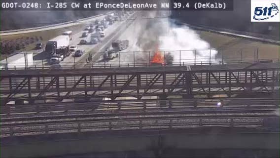Garbage truck catches fire on I-285 near Ponce de Leon Avenue