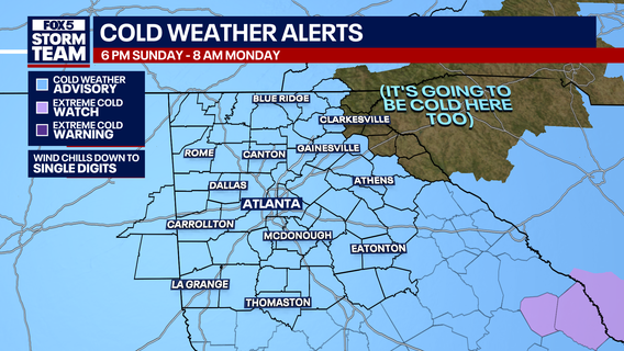 North Georgia under Cold Weather Advisory Sunday into Monday