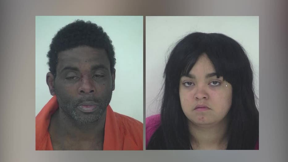 Terrico Williams, 48, of Riverdale, left, and 20-year-old Deona Williams from Atlanta, right, are shown in booking photos after their arrests on drug trafficking charges following a high speed chase that ended with a PIT maneuver in Fayette County on Dec. 10, 2025.