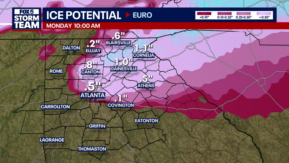 Winter Storm Watch: Possible ice totals for North Georgia