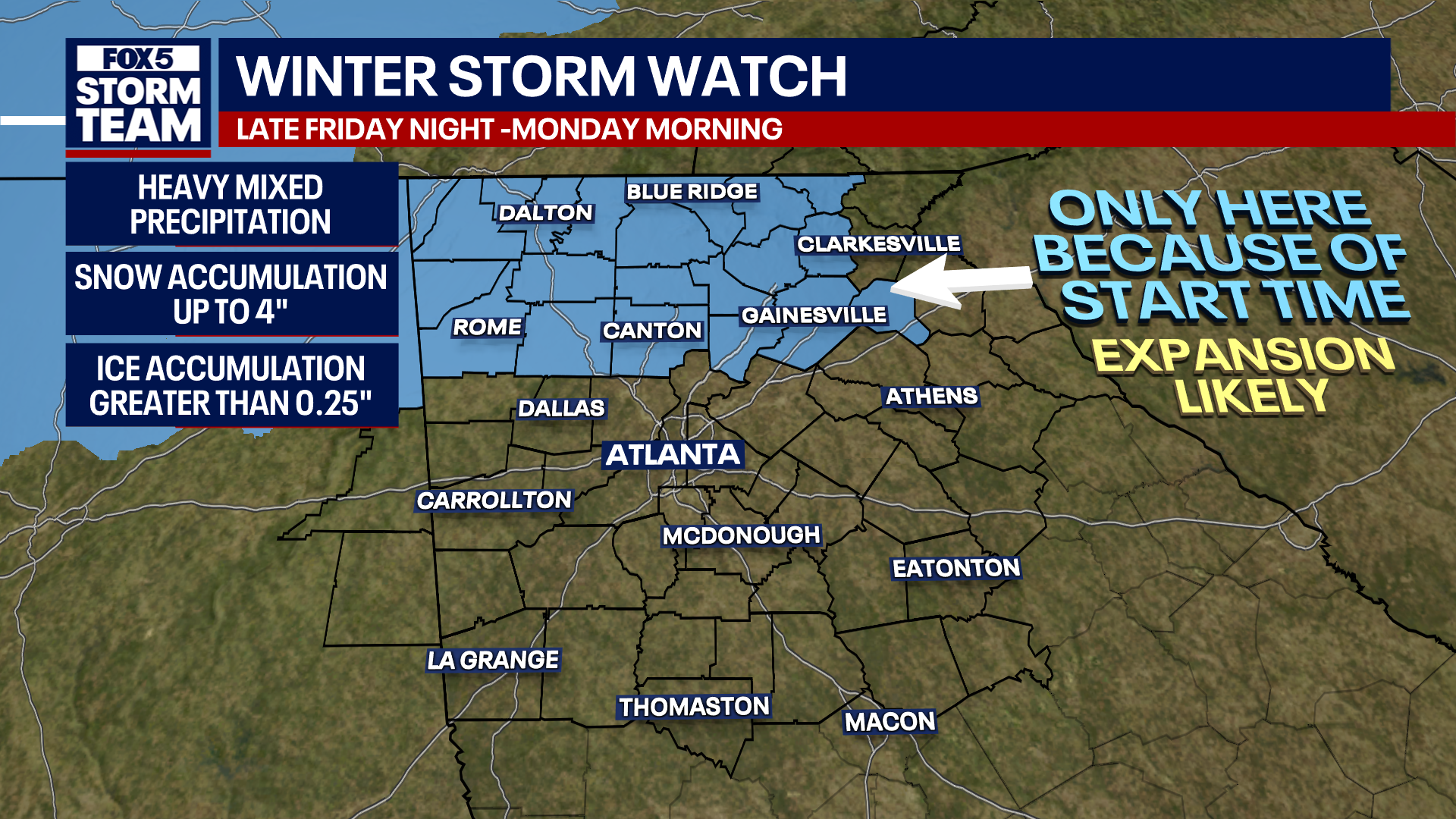 NWS issues Winter Storm Watch ahead of ice storm in North Georgia this weekend