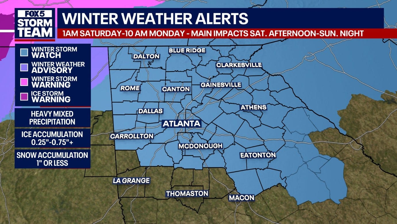 Georgia Winter Storm Watch expands as crippling ice threat grows