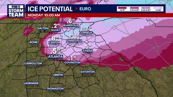 Winter Storm Watch: Possible ice totals for North Georgia