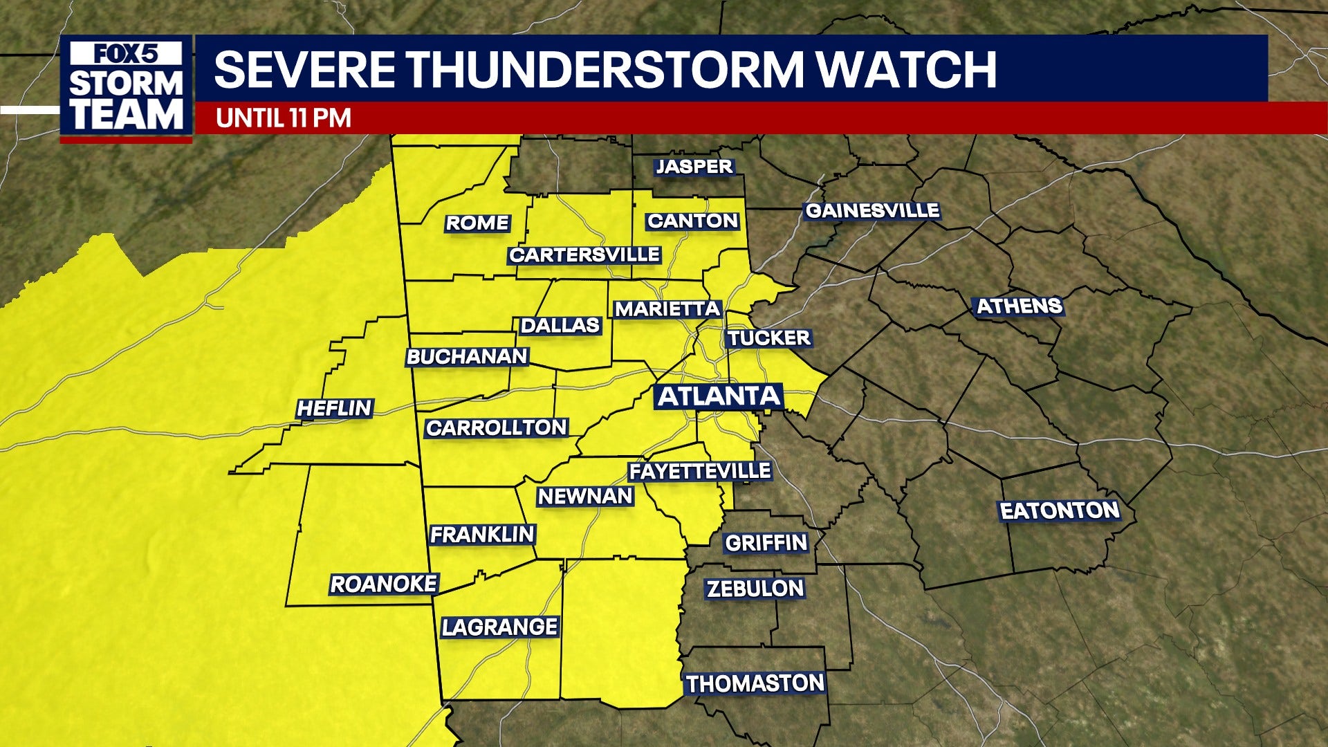 Severe Thunderstorm Watch issued for metro Atlanta: Damaging winds, tornado risk tonight