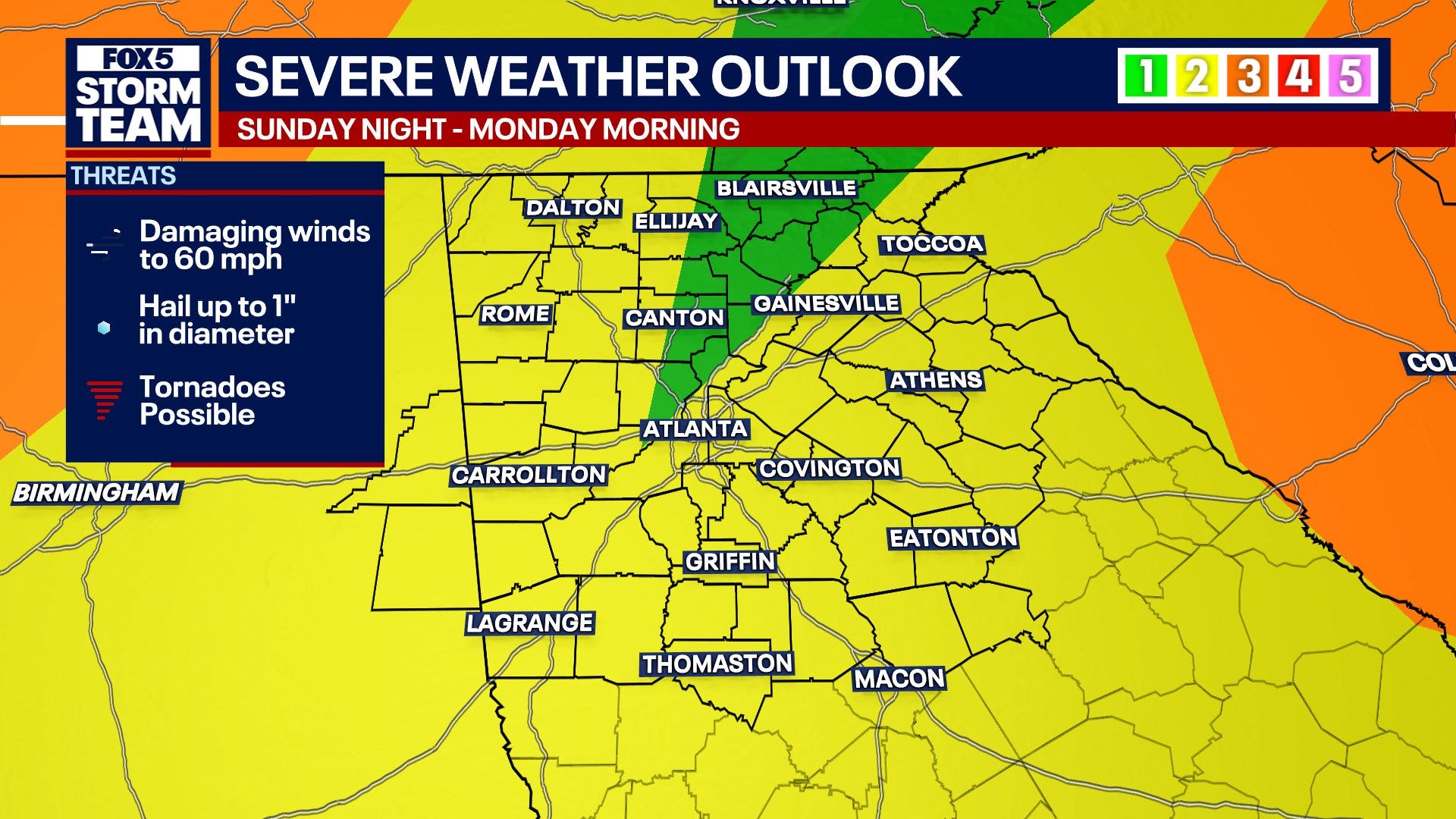 Storms move into North Georgia Sunday night into Monday