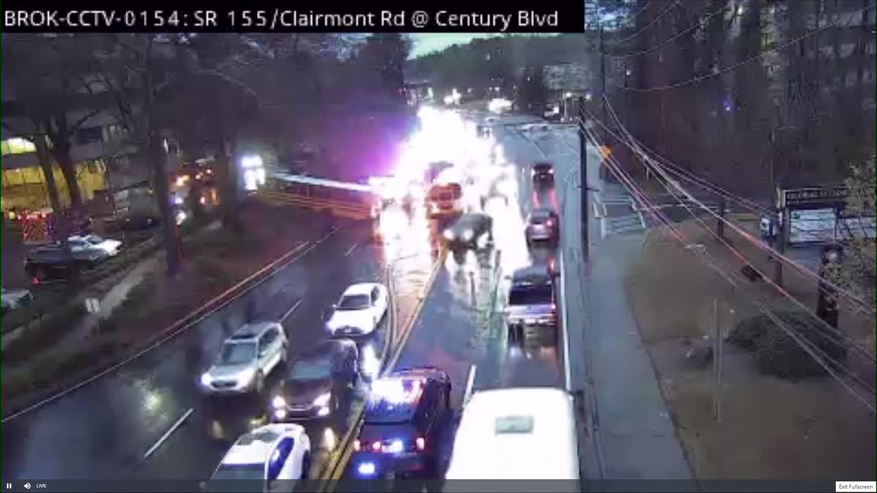 DeKalb school bus crash causing backups on Clairmont Road
